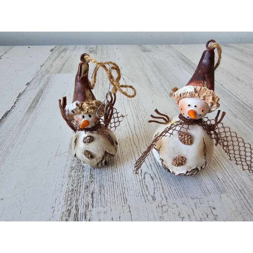 Pine‎ cone snowman ornament set cabin rustic roly poly Xmas tree